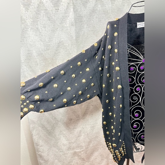 Vintage Bonnie Boerer & Company gold studded black knit cardigan size M - Picture 8 of 10